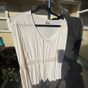 White Lace Trim Blouse Bell Sleeves and lace up top